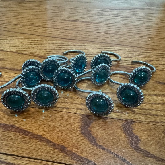 Other - Elegant 12 pc Silver and Teal Shower Curtain Hooks